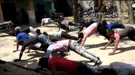 Indian bikers forced to do push-ups as punishment for breaking traffic rules