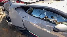 $330,000 Lamborghini left ruined after driver slams supercar into tree in London