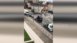 Aftermath of violent clashes between fairground workers and French riot police in Le Mans city