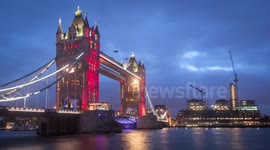 Tower Bridge lights in French flag colours