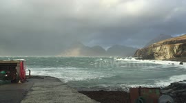 Seaweed and crashing waves, Elgol, Skye