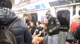 Toronto people took part in no pants subway ride in Toronto, Canada.