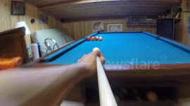 Teenager does amazing pool table trickshots (no music)