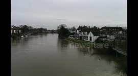 River Thames in flood at Staines bridge Surrey