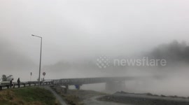 Final time a car crosses Waiho bridge in New Zealand