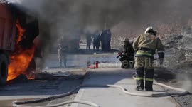 Firefighters on scene of truck blaze in Novosibirsk