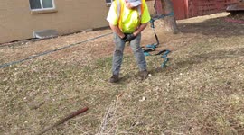 The inevitable happens when novice man attempts slack line