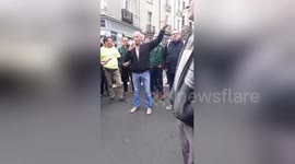 French protester addresses crowd with loudhailer in Angers