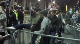 March To Leave protestor hit in the face by a shaking fence