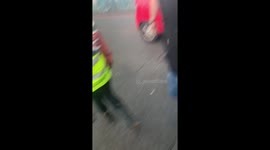 Police marching towards the yellow vest Brexit protest