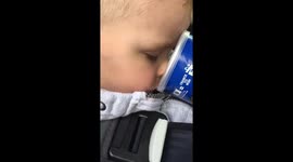 Toddler falls asleep on Pringle pack