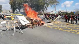 Fire in Anti-fascist and separatist demonstration in Barcelona