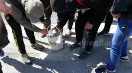 Anti-fascist demonstrators take stones in Barcelona