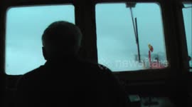 Cyclone winds batter rescue boat in the North Sea
