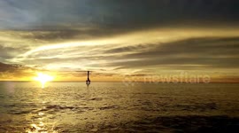 Beautiful sunset seen from coast of western Indonesia
