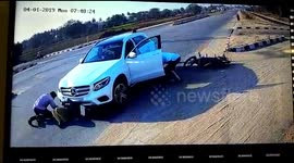 CCTV captures incredible moment Indian couple walks away from horror crash