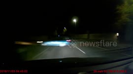 Dashcam records near miss when car speeds out of nowhere in front of driver