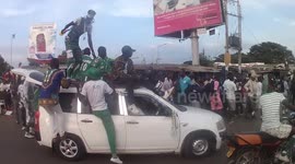 fans doing stunts to celebrate for their teams win