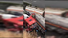 Massive pile-up after truck loses control on slippery Chinese motorway
