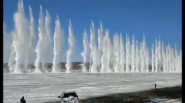 Ka-BOOM! Workers in China blow up frozen river to prevent flooding