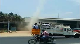 Fast-moving whirlwind seen spinning on roadside in southern India