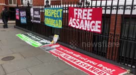 Assange supporters gather outside Ecuador Embassy in London