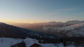 golden hour sunset in snow