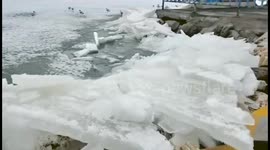 Spectacular video shows ice on Chinese lake spilling onto shore during melt