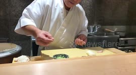 Sushi master in Japan showing super fast nigiri making skills (100% real speed)
