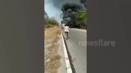 Dozens of tourists run for their lives after bus catches fire in Thailand