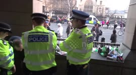 Brexit rally rubbish at Westminster tube station