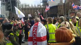 Pro-Brexit protesters gather outside Houses of Parliament