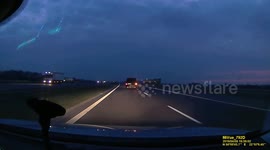 Near miss for driver who runs over road trash on Polish highway