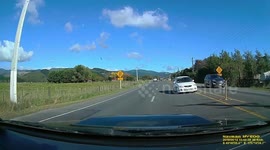 Car Crosses Centre Line during Police Chase Dashcam footage New Zealand