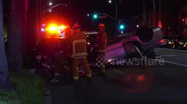 Driver Crashes Into Parked Car and Rolls Over in West Hollywood