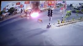 Security cam films terrifying moment truck catches fire in central India