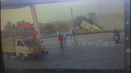 Construction Labourers met with an accident in cargo Truck which was collapsed and fall upside down in southern India.