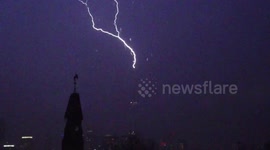 Powerful lightning hits CN Tower in Toronto