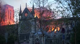 Close up of flames inside Notre Dame