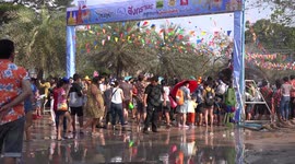 Elephants in the street join in the fun of the Songkran festival at Ayutthaya, Thailand.