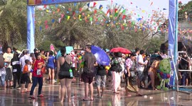 Songkran fun at Ayutthaya Thailand, everyone has fun, even the elephants join in.