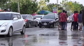 Songkran festival celebrations in the street at Pathumthani, Thailand.