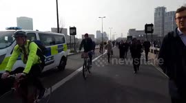 Climate change protests force commuters to walk across waterloo bridge