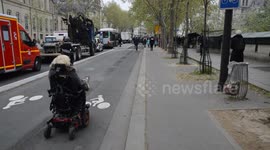 Bikes and motorscooters do not respect the traffic rules by driving on the bikes lane to avoid traffic jam. 16 april 2019
