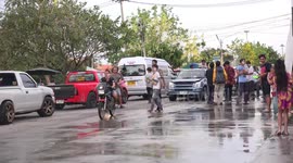 Thai people celebrating Songkran Festival, at Pathumthani, Thailand.