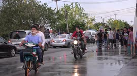 Songkran festival celebrations in Thailand, and it looks like someone ordered a pizza.