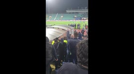 Levski Sofia - Ludogorets riots in the stands. Ultra falling true the players tunnel
