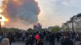 Shocked crowds watch Notre Dame burn down from nearby Pont de la Tournelle