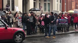 Small crowd of Assange supporters protest outside Ecuador Embassy in London