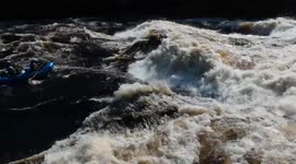 White Water Rafting MAYHEM. Raft Flips on Huge wave, Raft keeps surfing, people go flying